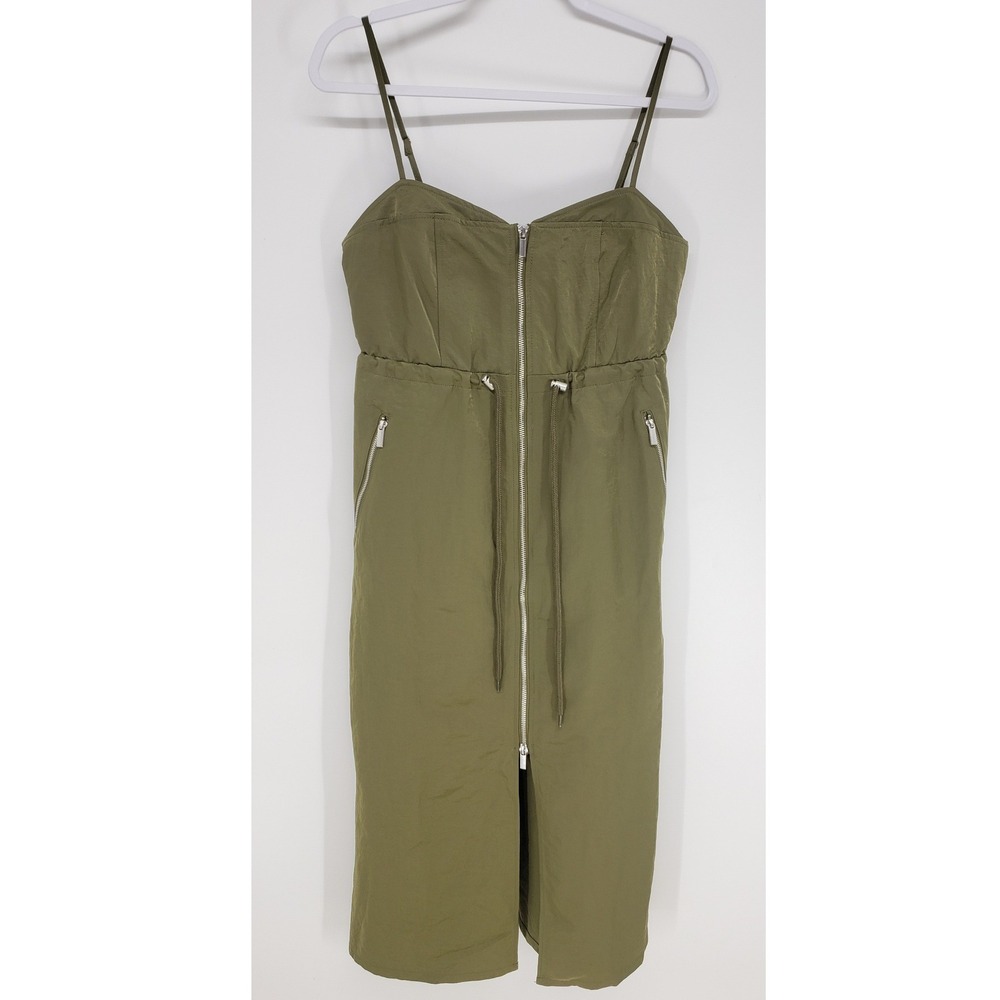 Future Collective Nylon Zip Front Midi Dress Small Olive Green Utility Gorpcore